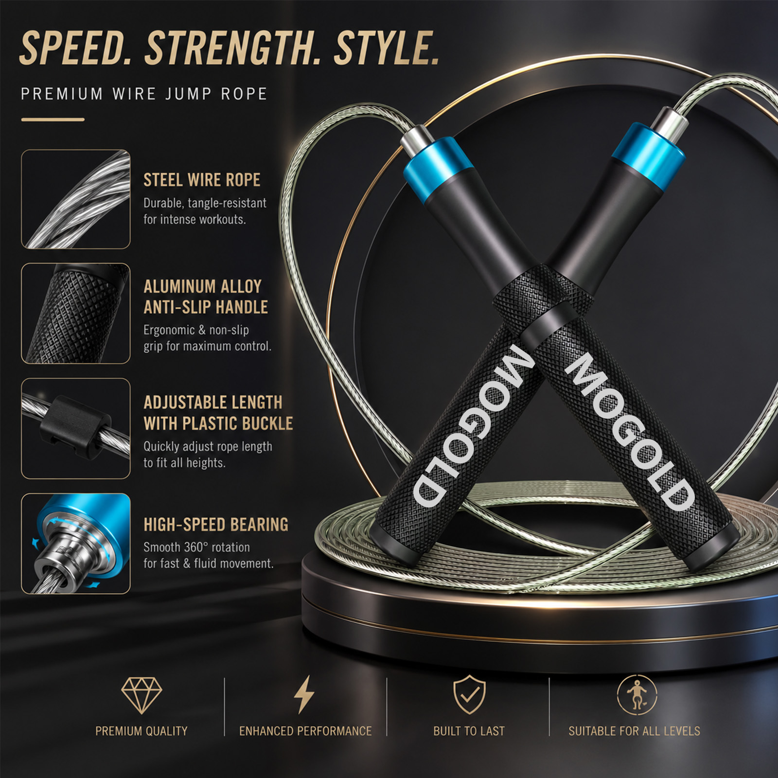 Jump Rope Speed Bearing - MOGOLD Professional Speed Jump Rope with