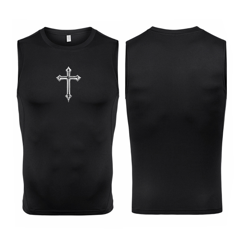 Crossfit Gym - Cross Print Sleeveless Compression Shirt for